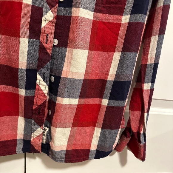 Roots Red Blue White Plaid Button Down Shirt Flannel Size Small - Picture 2 of 7